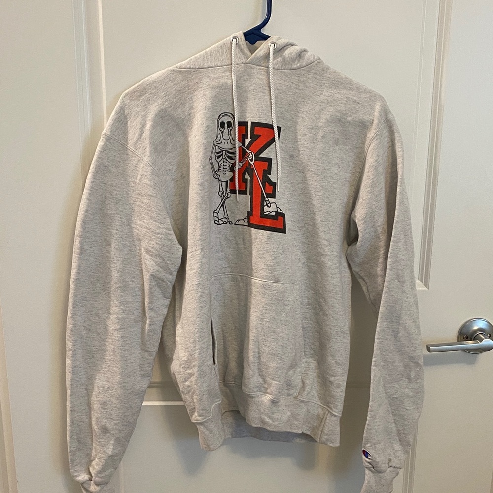 Knocked loose Gray Hoodie with Skeleton and Letter K Design